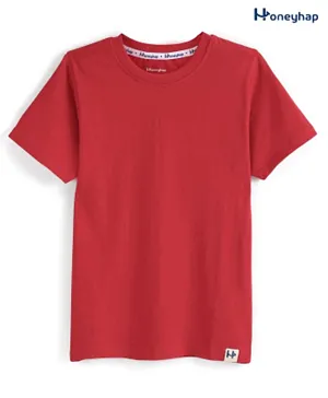 Honeyhap Premium 100% Cotton Solid Half Sleeves T-Shirt with Bio Finish - High Risk Red