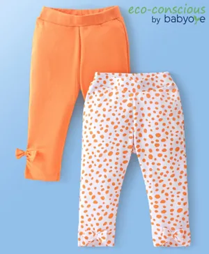 Babyoye 2 Pack Eco Conscious 100% Cotton Knit Leggings Solid & Leopard Print - Orange & White