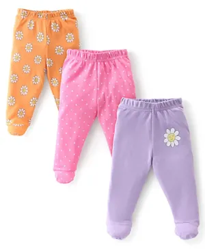 Babyhug 3 Pack Interlock Booties Pants With Floral Print - Multicolor