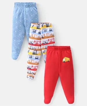 Babyhug Cotton Footed Bootie Leggings Construction Vehicles Printed Pack of 3 - Multicolor
