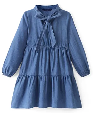 Pine Kids Cotton Knit Full Sleeves Dress With Bow - Navy Peony