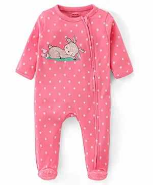 Babyhug Cotton Interlock Knit Full Sleeves Sleepsuit Deer Print - Pink