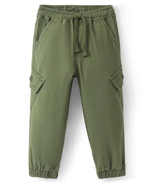 Babyhug Cotton Full Length Solid   Stretch Joggers - Olive