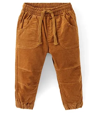 Babyhug Cotton Lycra Full Length Corduroy Pants Solid Color - Mustard