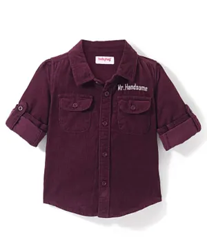 Babyhug Cotton Woven Full Sleeves Embroidery Shirt with Front Two Pockets  - Purple