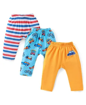Babyhug 3 Pack Cotton Knit Diaper Pants Full Length Car Printed - Multicolour