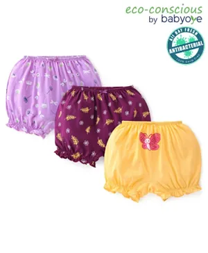 Babyoye Eco Conscious Cotton Bloomers Butterfly Print Pack of 3 - Multicolour