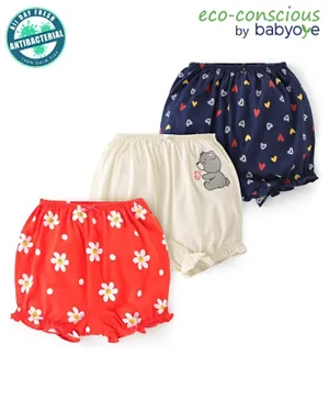 Babyoye Eco Conscious Cotton Bloomers Floral Print Pack of 3 - Multicolour