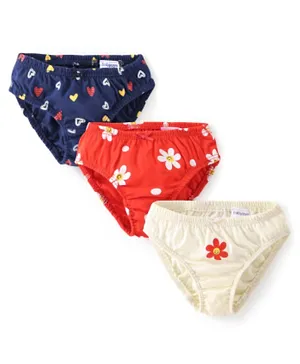 Babyoye Cotton Eco Conscious Panties Floral Print Set of 3 - Blue Red and White