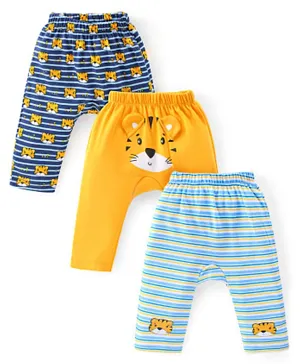 Babyhug Full Length Diaper Leggings Pack of 3 Tiger Printed - Blue & Yellow
