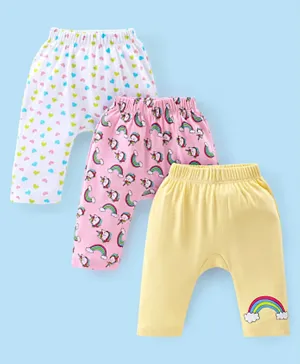Babyhug Full Length Diaper Leggings Pack of 3 Unicorn Printed - Pink & Yellow