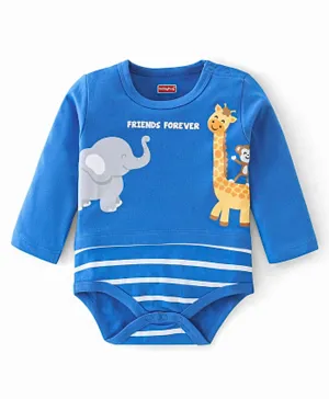 Babyhug 100% Cotton Full Sleeves Onesie Elephant Printed - Blue