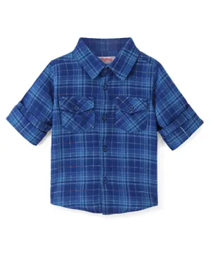 Babyhug 100% Cotton Woven Full Sleeves Checkered Shirt - Navy Blue