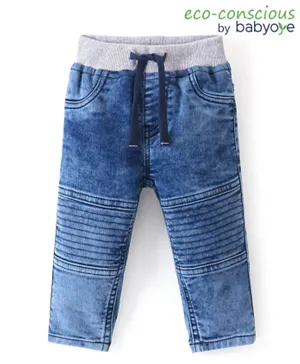 Babyoye Cotton Elastane Full Length Solid Dyed Jeans- Blue