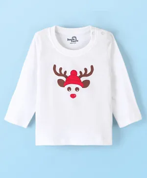 Doodle Poodle 100% Cotton Full Sleeves Reindeer Printed T-Shirt- White