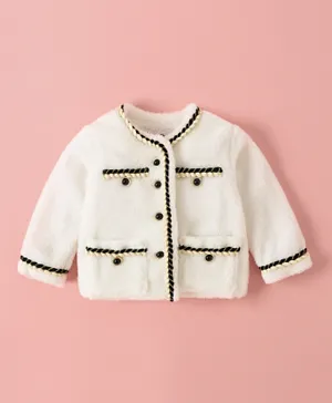 Kookie Kids 100% Polyester Round Neck Full Sleeves Sweat Jackets - White