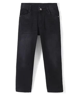 Pine Kids Cotton Elastane Full Length Adjustable Elastic Solid Colour Jeans - Black