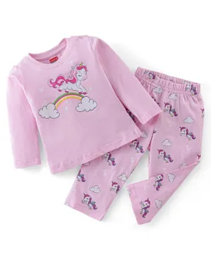 Babyhug Cotton Knit Full Sleeves Unicorn Printed Night Suit - Pink
