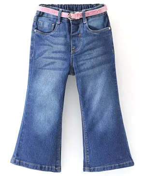 Babyhug Full Length Stretchable Washed Denim Jeans - Blue