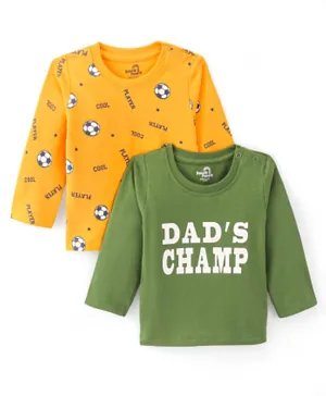 Doodle Poodle 2 Pack 100% Cotton Knit Full Sleeves T-Shirt Soccer Ball Print - Green & Yellow