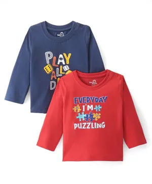 Doodle Poodle 2 Pack 100% Cotton Knit Full Sleeves T-Shirts Text Print - Red & Navy