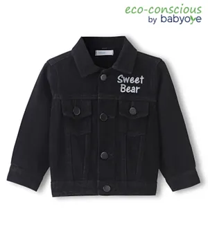 Babyoye 100% Cotton Solid Colored Full Sleeves Denim Jacket - Black