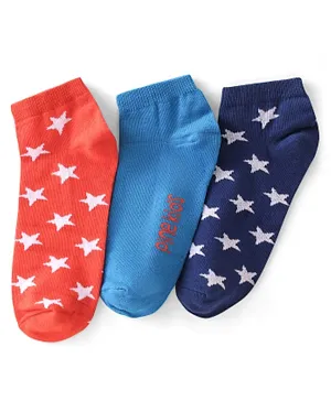 Pine Kids Ankle Socks With Star Design Pack Of 3 - Red & Blue