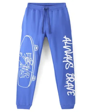 Pine Kids 100% Cotton Knit Full Length Stretchable Track Pants Skateboard Print - Blue