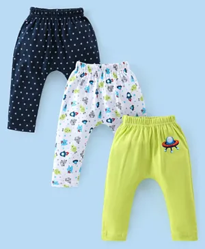 Babyhug 3 Pack Cotton Knit Full Length Robo & Stars Printed Diaper Pants - Multicolour