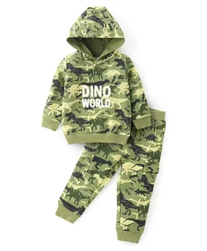 Babyhug Cotton Knit Full Sleeves Hoodie & Lounge Pants Set with Camouflage Print - Green
