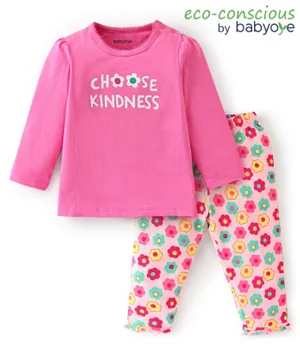 Babyoye Anti Bacterial Cotton Single Jersey Lycra Full Sleeves Night Suit Floral Print - Pink