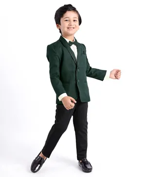 Babyhug Woven Full Sleeves Three Piece Solid Colour Party Suit with Bow - Green & Black