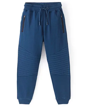 Pine Kids 100% Cotton Knitted Full Length Track Pants Solid Colour - Blue