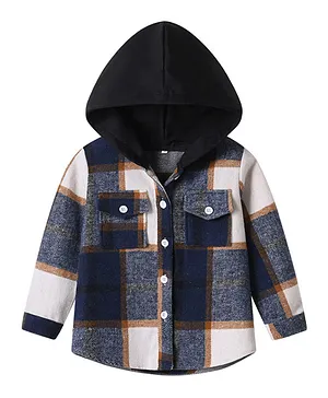 SAPS Checked Hooded Shirt - Blue