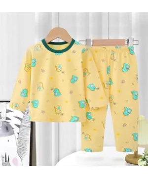 SAPS Dino All Over Print Night Suit - Yellow