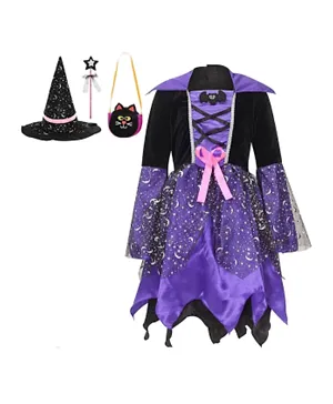 SAPS Halloween Witch Theme Costume With Accessories - Black & Purple