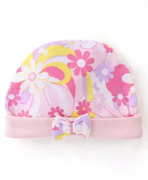 Babyhug 100% Cotton Knit Cap Floral Print - Pink