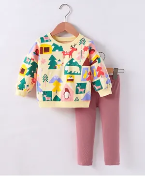 SAPS Christmas Holiday Graphic Sweatshirt With Bottom Set - Multicolor