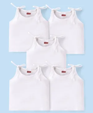 Babyhug 100% Cotton Knit Sleeveless Tie Knot Solid Jhablas Pack of 5 - White