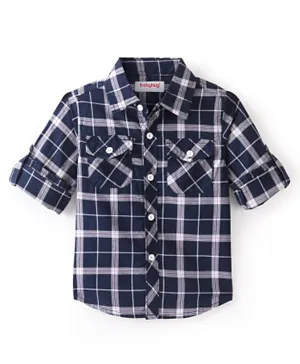 Babyhug 100% Cotton Knit Full Sleeves Shirt Checkered - Navy Blue
