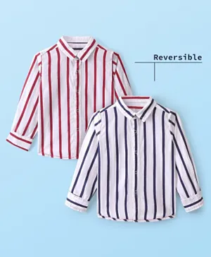 Babyhug 100% Cotton Knit Full Sleeve Reversible Shirt Striped - White