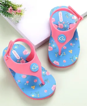 Babyoye  Flip Flops with Velcro Closure & Floral Print - Blue