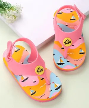 Babyoye Slip On Flip Flops Boat Print-  Pink