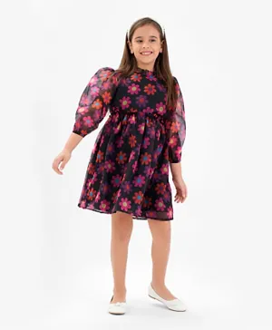 Primo Gino Floral All Over Print Full Sleeves Party Dress - Multi Color