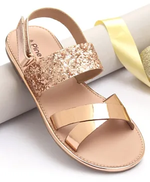 Pine Kids Party Wear Glittered Sandals - Golden