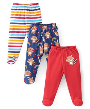 Babyhug Cotton Footed Bootie Leggings Striped & Bear Print Pack Of 3 - Multi Color