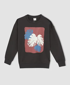 DeFacto Printed Sweatshirt - Anthracite