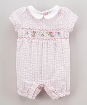 JoJo Maman Bebe Embroidered Mouse Romper - Pale Pink