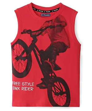 Pine Kids 100% Cotton Knit Sleeveless T-Shirt Bicycle Print - Red