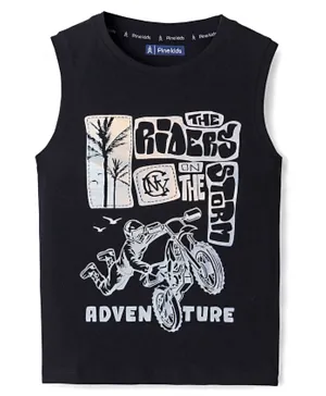 Pine Kids 100% Cotton Knit Sleeveless T-Shirt Motorcycle Print - Jet Black